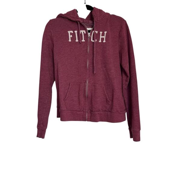 Abercrombie & Fitch Hoodie Sweatshirt Womens Large Red Full Zip Embroidered Logo - Picture 1 of 8